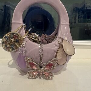 Mystery Jewelry Jar Lavender Pink Garden Vintage Estate Cameo Y2K Silver Gold